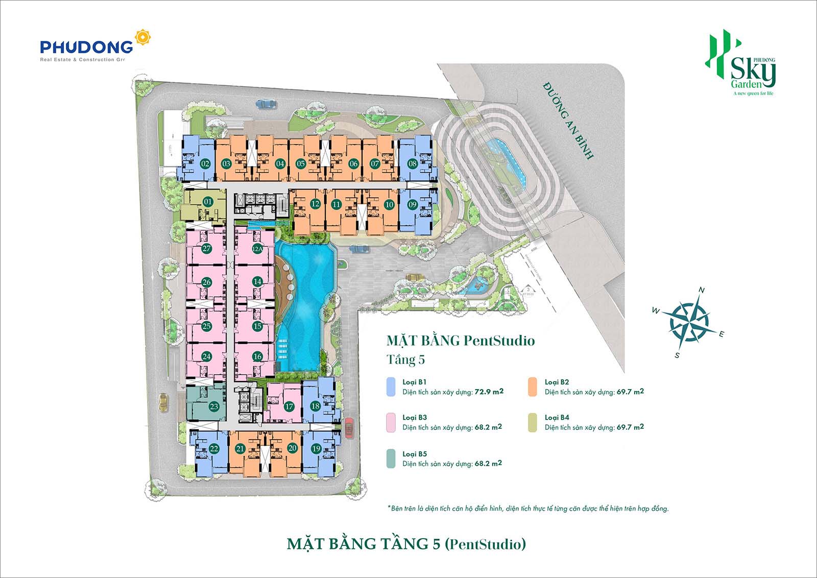 Mặt bằng thiết kế tầng 5 Phú Đông Sky Garden