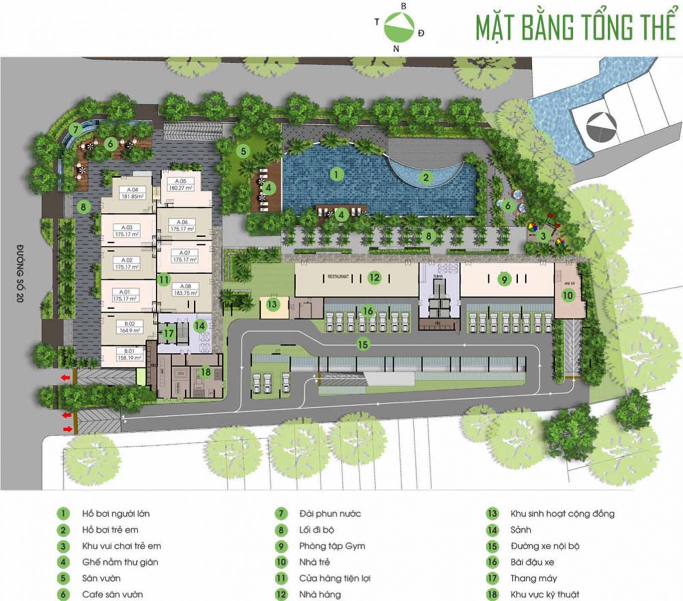 Mặt bằng tầng trệt Shophouse Opal Garden