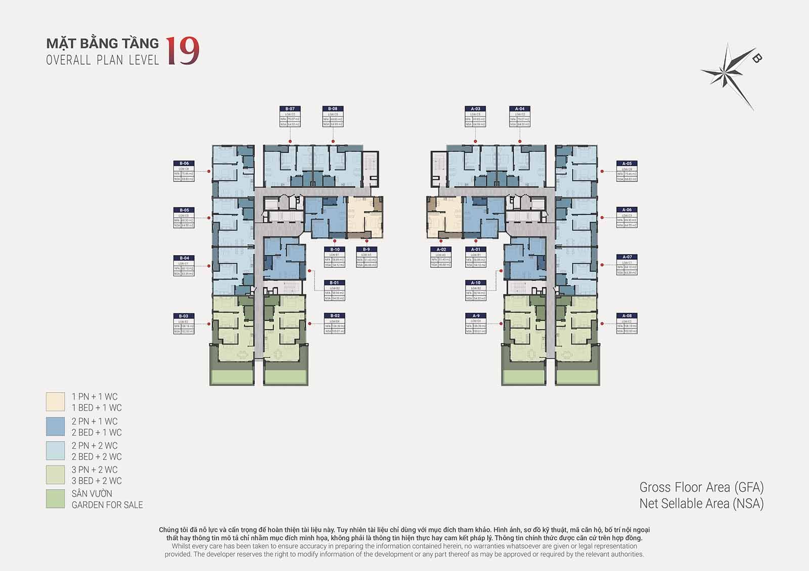 Mặt bằng thiết kế chi tiết tầng 19 Happy One Sora phát triển bởi Vạn Xuân Group