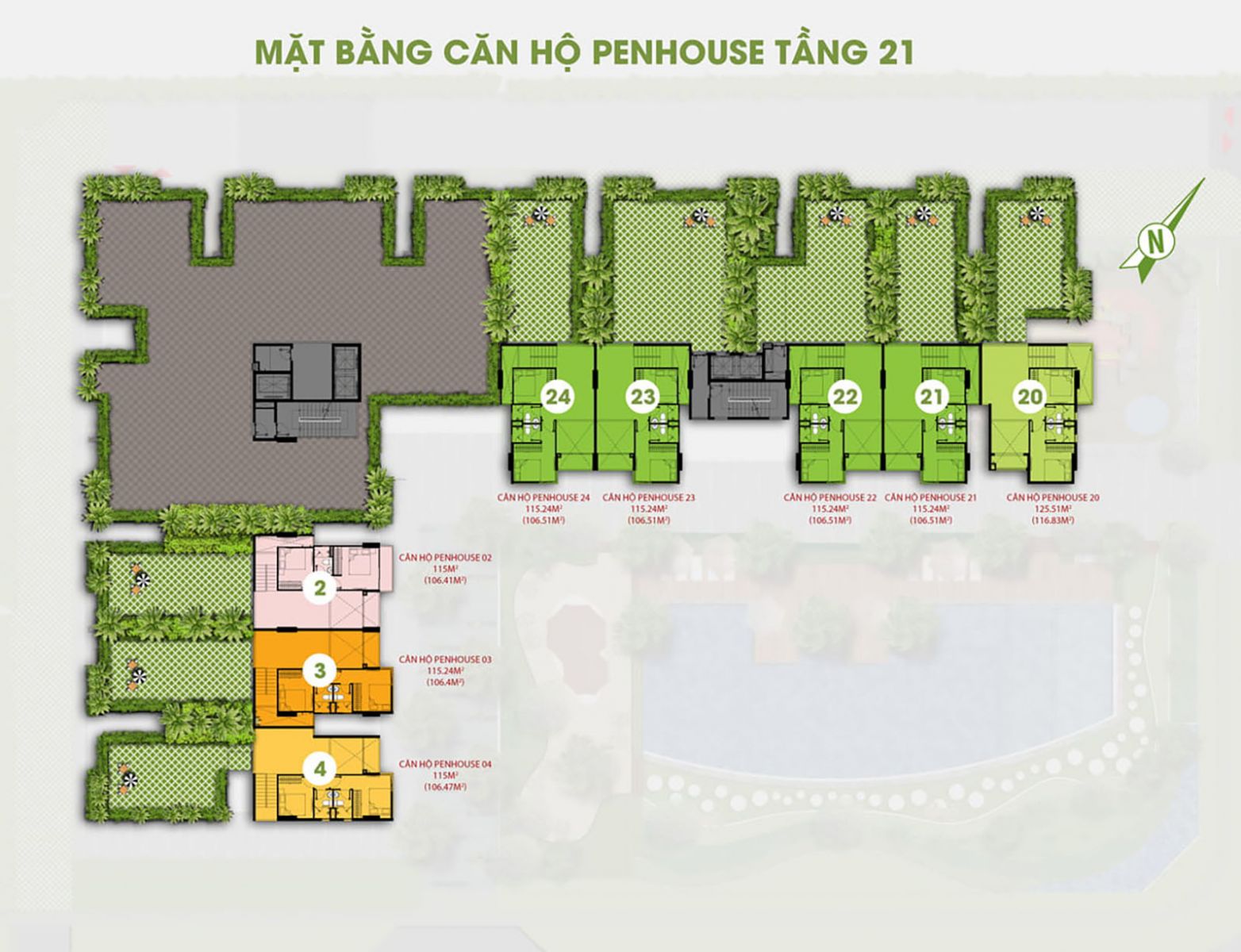 Mặt bằng thiết kế chi tiết tầng 21 Him Lam Phú Đông