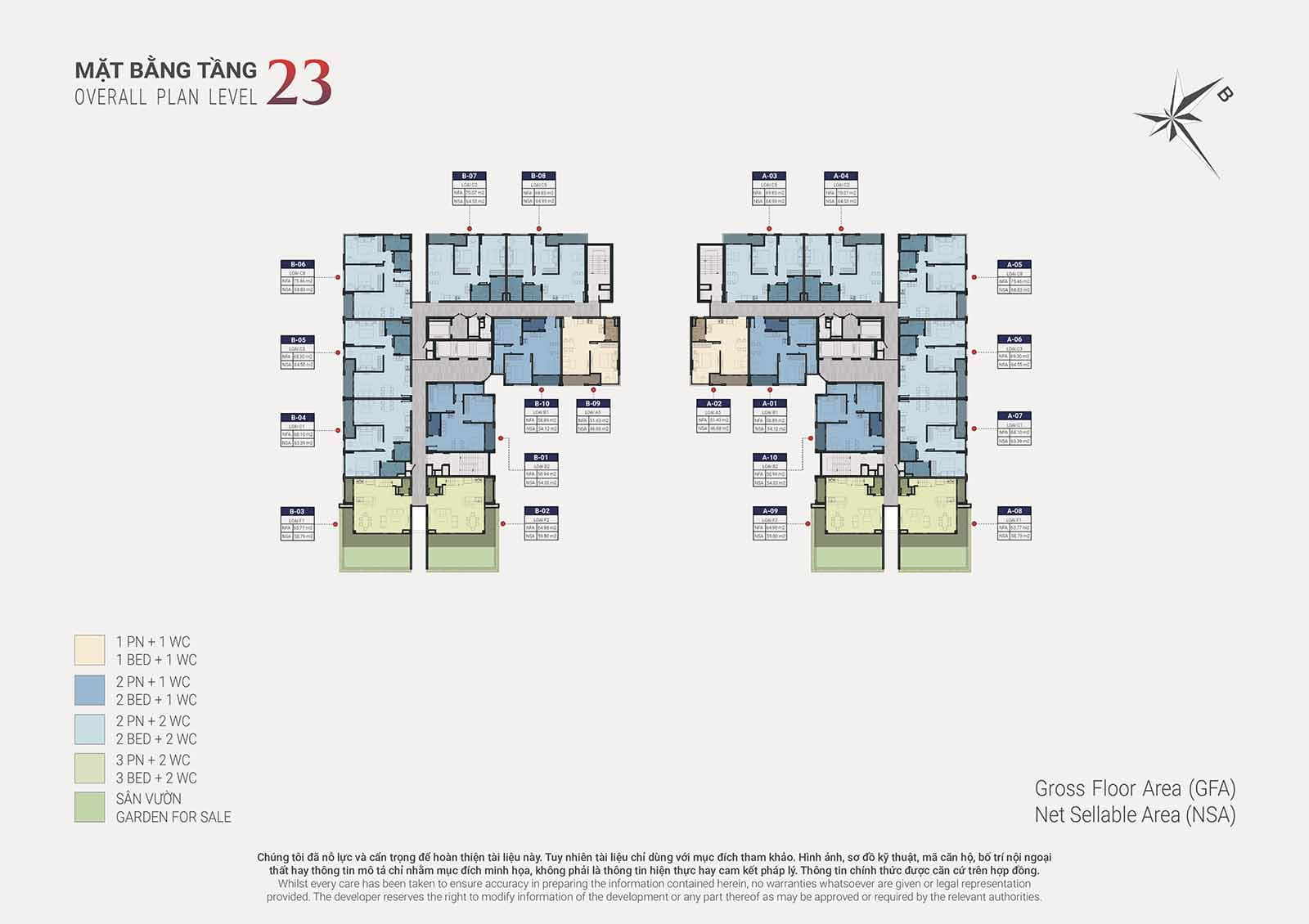 Mặt bằng thiết kế chi tiết tầng 23 Happy One Sora phát triển bởi Vạn Xuân Group