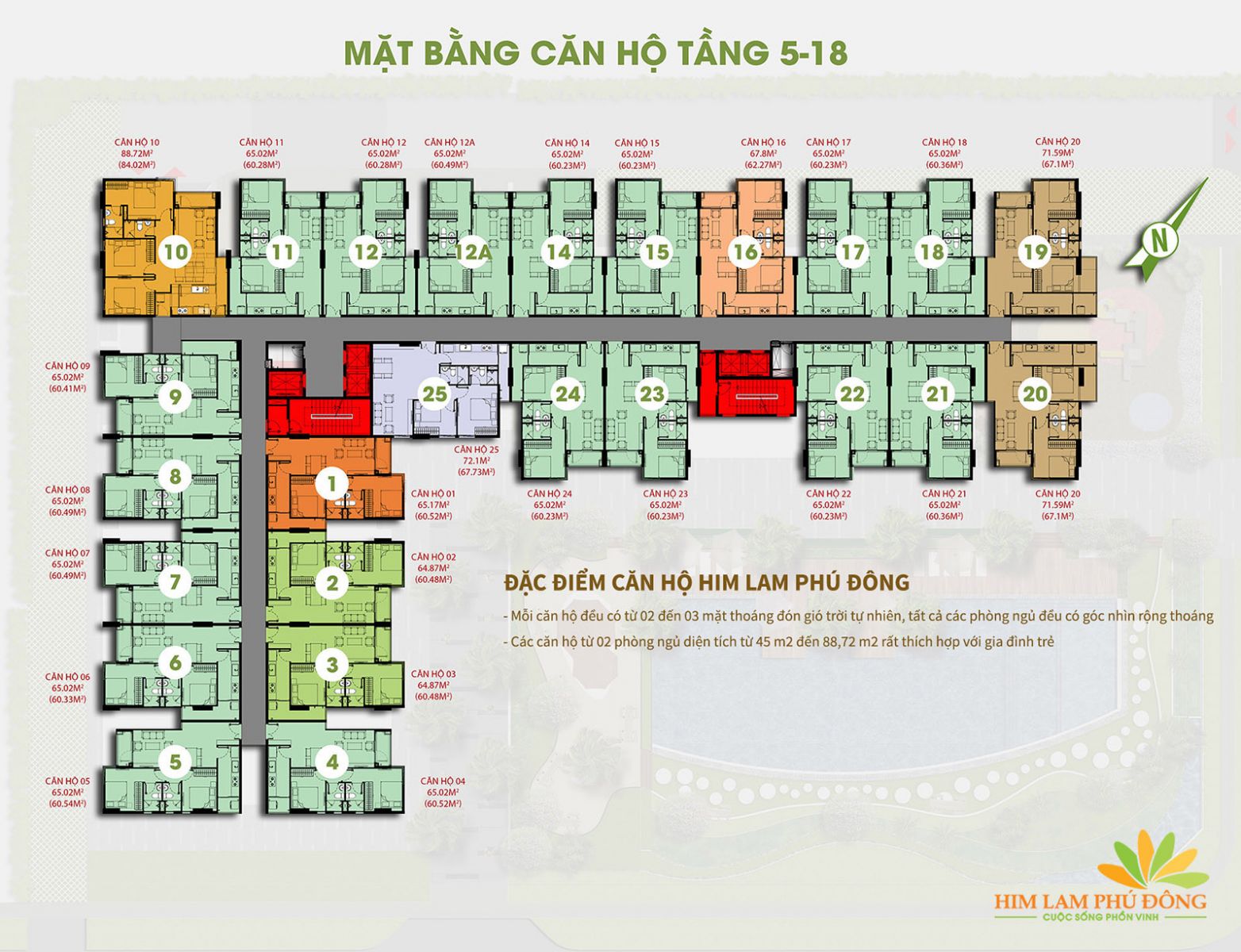 Mặt bằng thiết kế chi tiết tầng 5-18 Him Lam Phú Đông