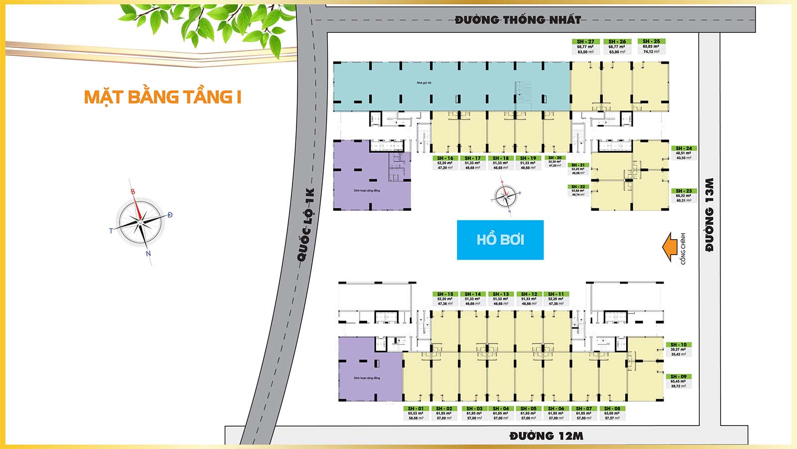 Mặt bằng thiết kế tầng 1 Bcons Plaza