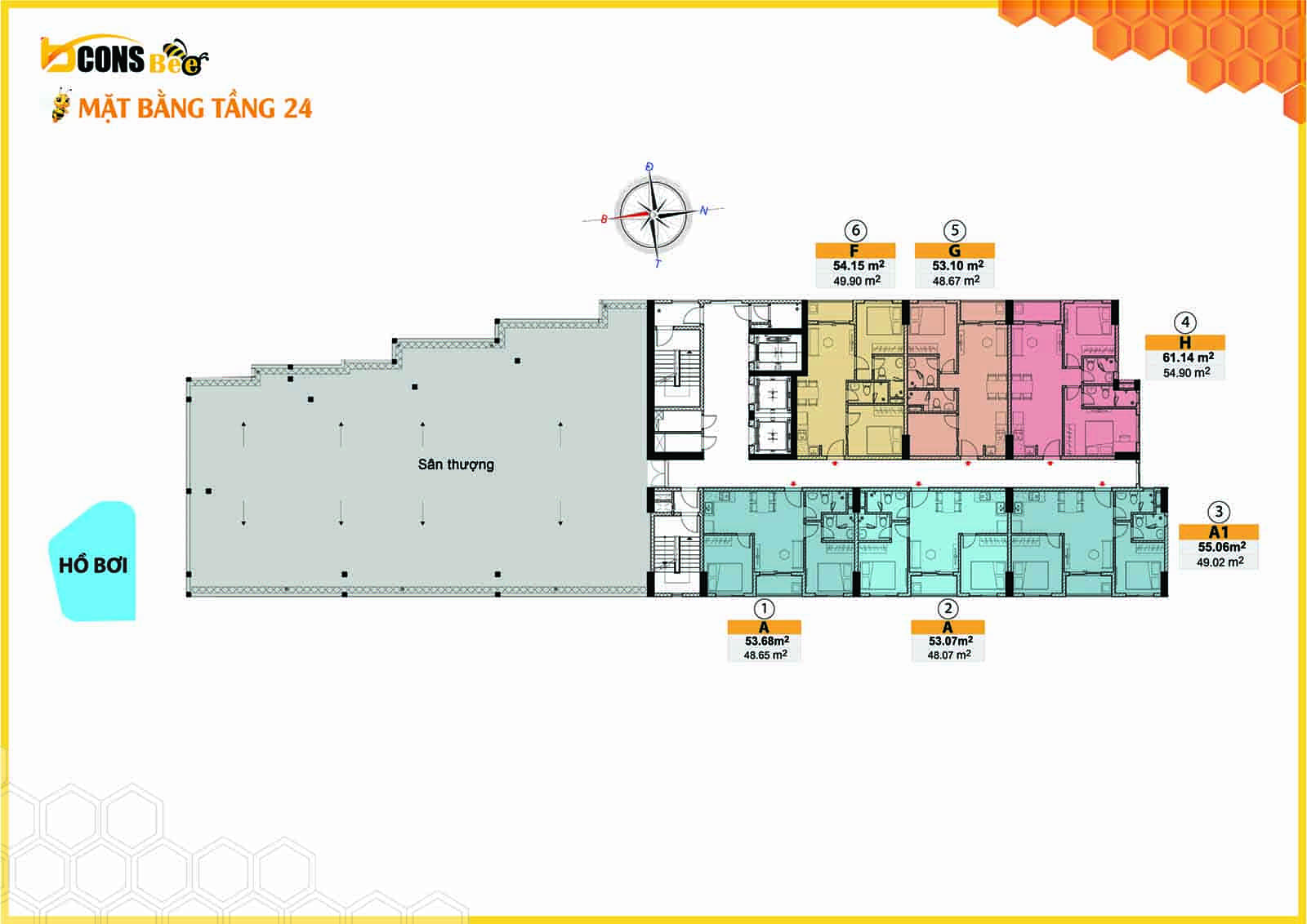 Mặt bằng thiết kế tầng 24 Bcons Bee