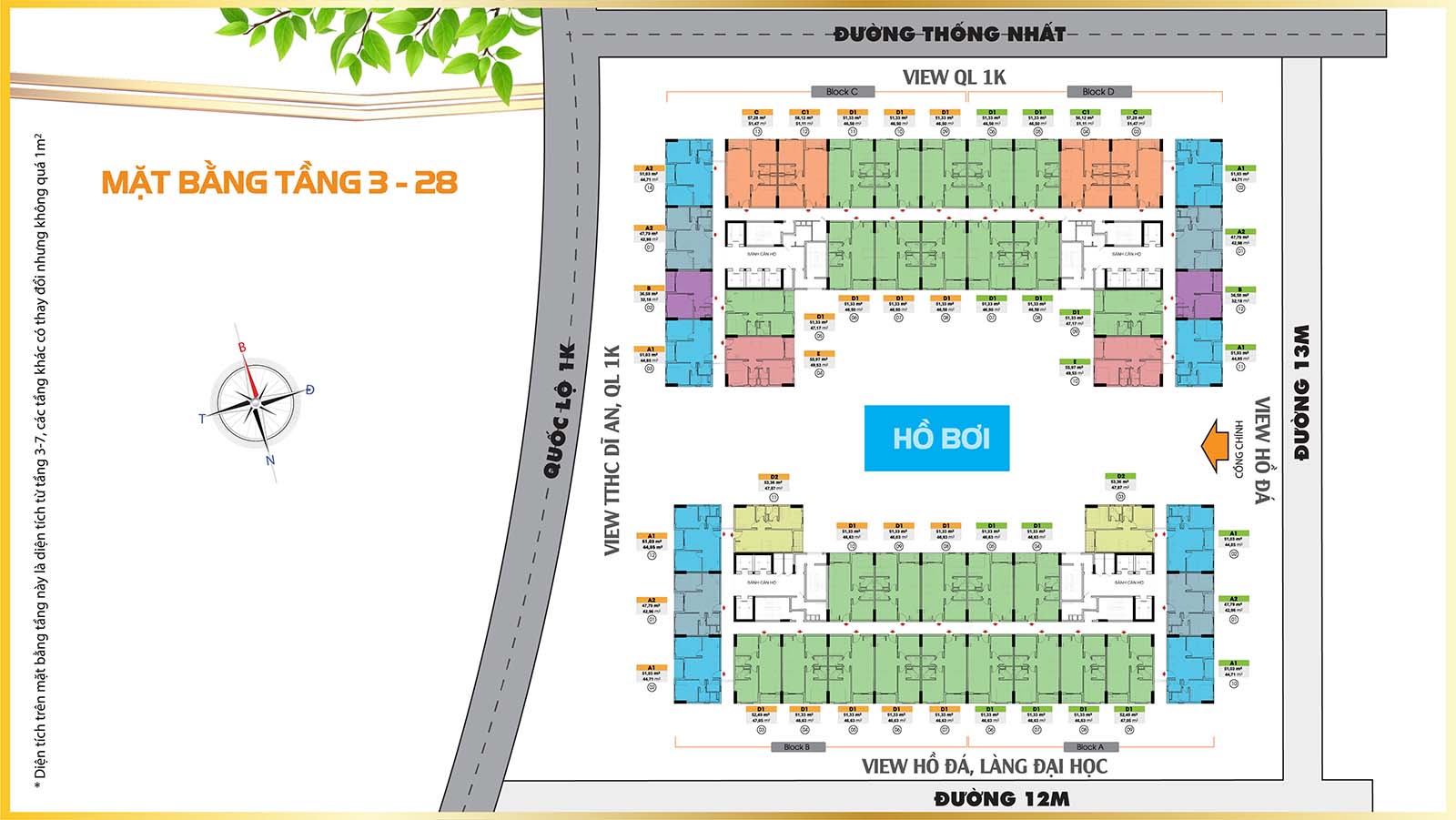Mặt bằng thiết kế tầng 3-28 Bcons Plaza