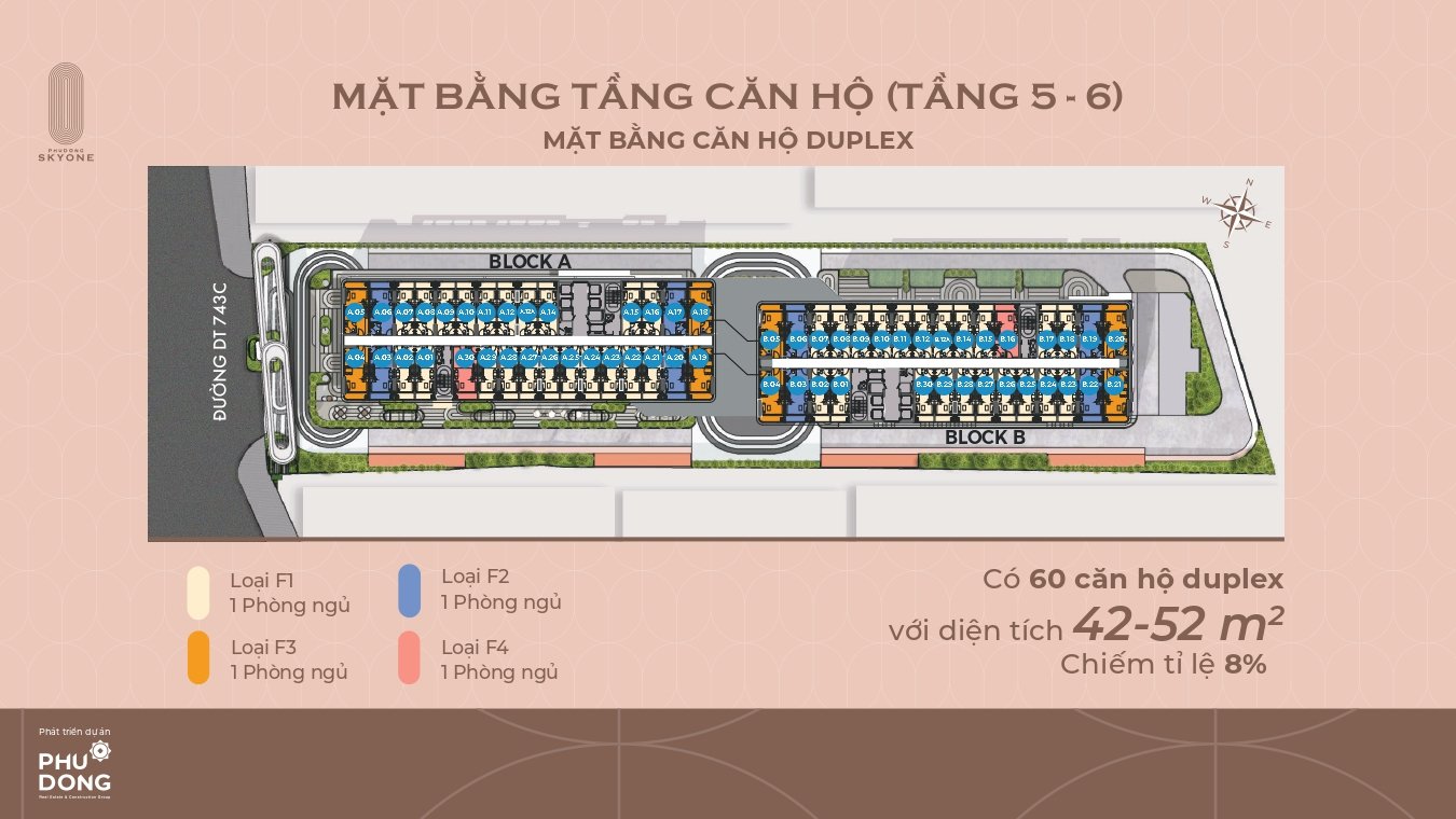 Mặt bằng thiết kế tầng 5, 6 căn hộ Duplex Phú Đông Sky One