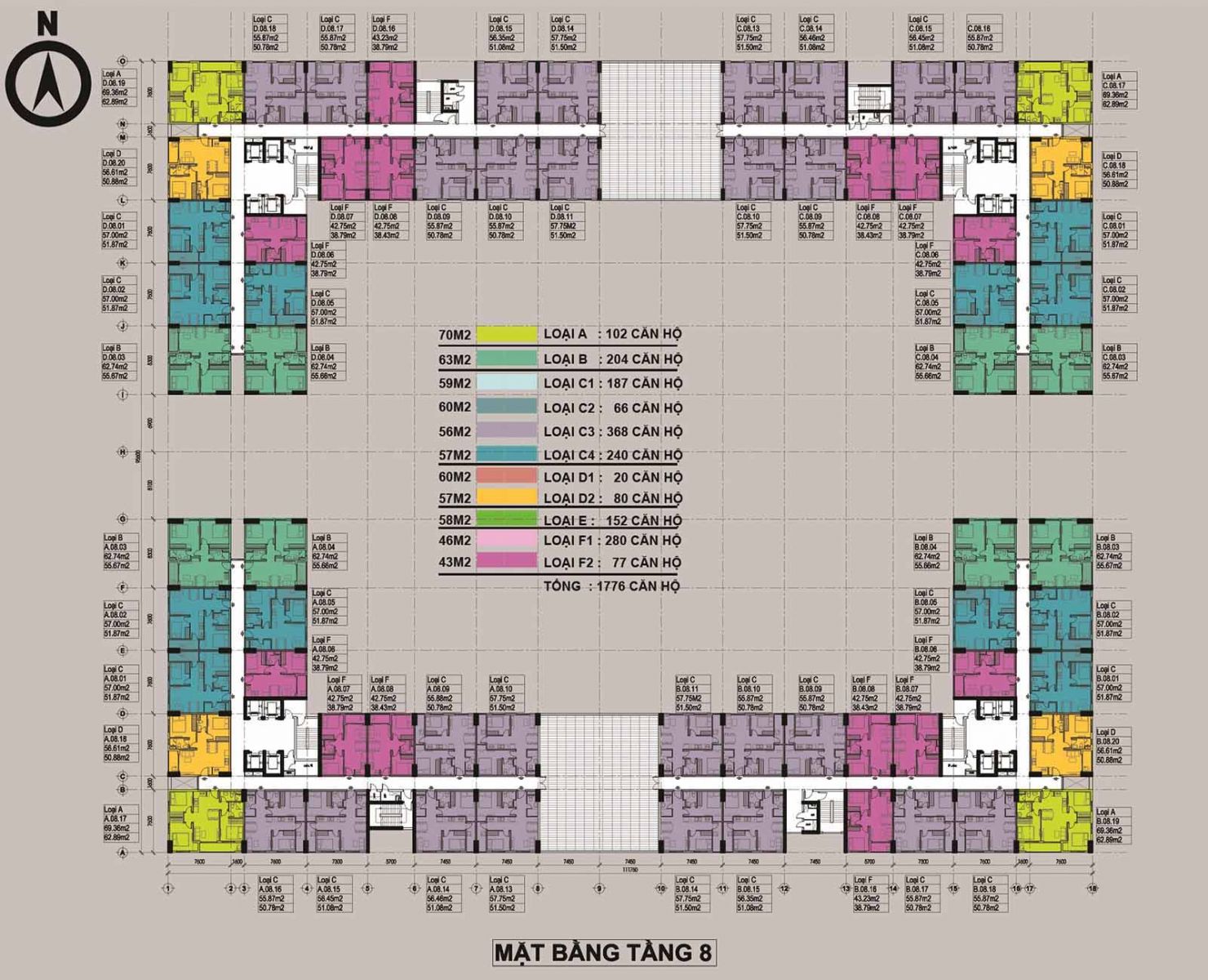 Mặt bằng thiết kế tầng 8 Bcons Garden