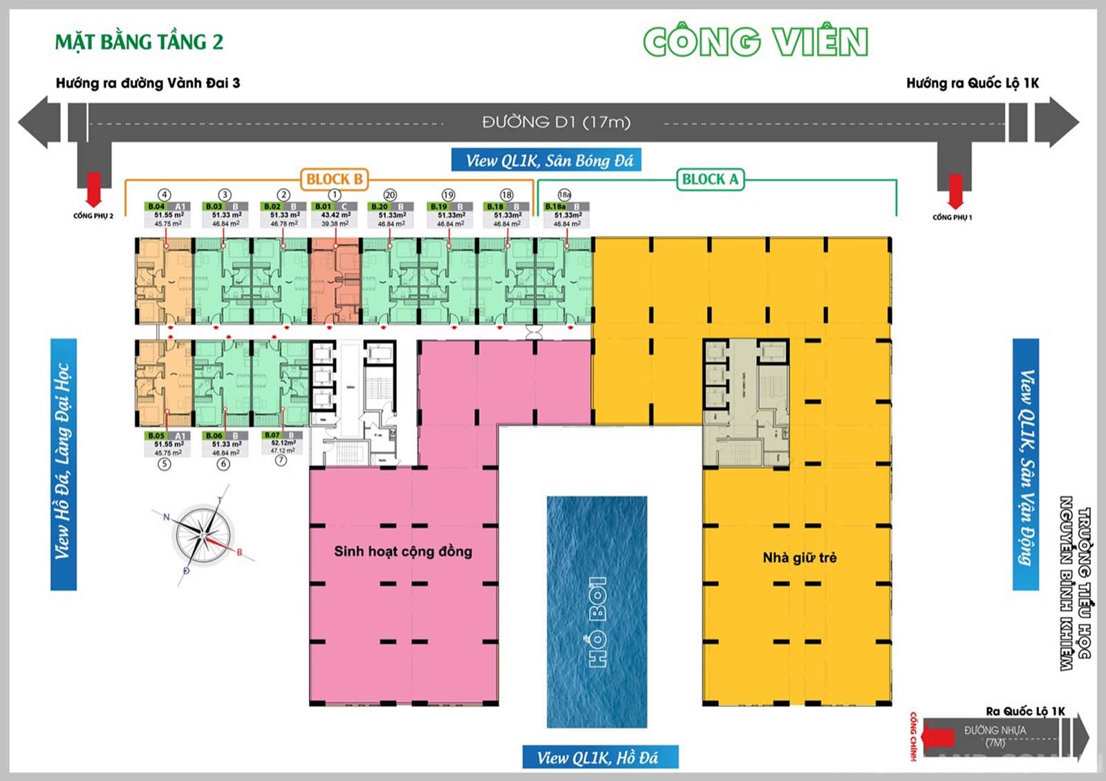 Thiết kế tầng 2 căn hộ và tiện tích tại tầng 2 Bcons Green View
