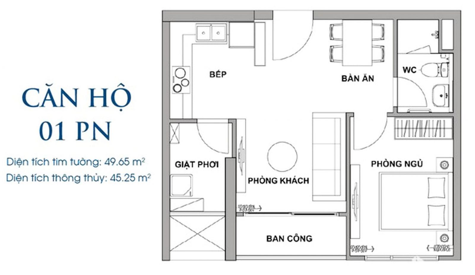 Layout thiết kế chi tiết loại căn 2PN The Rivana