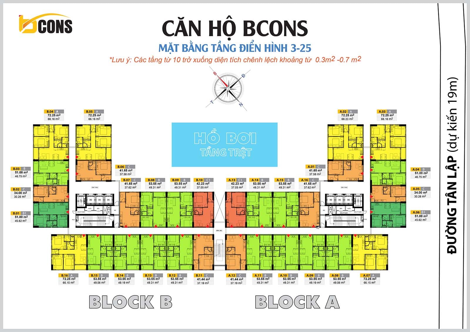 Thiết kế mặt bằng tầng 3-25 Bcons Miền Đông