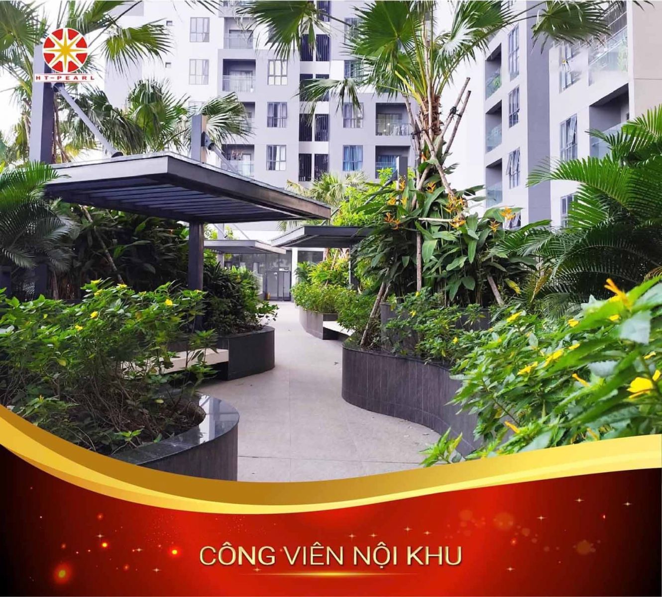 Công viên xanh không gian thư giãn với cây xanh và đường dạo bộ.